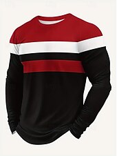 cheap Basic T shirts-Men&#039;s Tee Tee Top Long Sleeve Shirt Long Sleeve Crewneck Spring &amp;  Fall Stripes Fashion Designer Color Block Vacation Street Going out Gray+White Red+Black Top Tee for Men