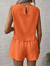 abordables Ensembles-Femmes Mode Quotidien Ensembles inspirés du lin Ensembles deux pièces Débardeur Shorts amples Sans manches Col ras du cou Uni Occasionnel Quotidien Noir Bleu Roi Orange Été Coupe régulière