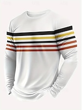 Men's Tee Tee Top Long Sleeve Shirt Long Sleeve Crewneck Spring &  Fall Stripes Fashion Designer Color Block Vacation Street Going out White Top Tee for Men3