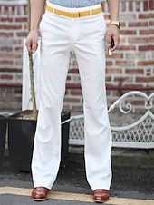 baratos Alargamento-Homens Social Calças chinês Botões Bolsos Tecido Conforto Formal Festa Trabalho Moda Estilo Clássico Preto Branco Micro-Elástica