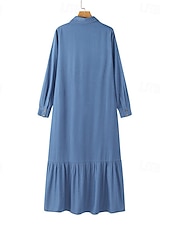 economico Abiti di jeans-Per donna Abito lungo Abito lungo Abiti di jeans Abito casual Abito estivo Di tendenza Esterno Per eventi Appuntamento Standard Liscio Manica lunga Colletto Blu Blu scuro Estate Primavera