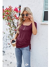 economico Magliette-Per donna Maglietta bohémien Liscio Boemia stile sveglio Moda Manica corta A farfalla Squadrata Top regolari Giornaliero Per uscire Fine settimana Tunica Nero Rosa Vino Blu Reale Viola Estate
