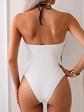 billiga One-piece-baddräkter-Dam Badkläder En bit Monokini Baddräkt Öppen rygg Magkontroll Hög midja Semester Standkläder Ensfärgat Axelbandslös Ärmlös Baddräkter