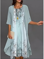 tanie Sukienka boho-Sukienka na absolwenci dla kobiet Midi sukienka Chiffon sukienka Sukienka Shift Letnia sukienka Elegancka Stylowa Formalna Gość weselny Codzienna Luźny Krój Kwiatowy nadruk Pół rękaw Crew Neck