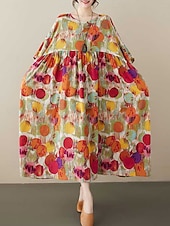 economico abiti stampati in cotone e lino-Per donna Abito maxi Abiti in cotone e lino Vestito Casual Abiti Boho Chic Essenziale Casual Vacanza Quotidiano Vestibilità regolare Grafico Manica Corta Girocollo Rosso Blu Estate