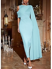 abordables Robes de cocktail-Robe cocktail fourreau  colonne Robe élégante invitée de mariage formelle longueur cheville sans manches cou bijou avec poche crêpe extensible avec châle