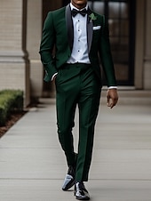 abordables Trajes de boda-Trajes de Boda de Hombres Trajes de Regreso a Casa Negro Rosa Moda Formal Color Sólido Ajuste Estándar 2 Piezas Doble Botonadura Un Botón