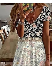 preiswerte Boho Kleider-Damen Minikleid Freizeitkleid Elegant Bohemien Urlaub Täglich Normale Passform Blumen Grafik Kleines Blumenmuster Kurzarm Rundhalsausschnitt Salbeigrün Sommer