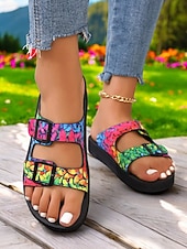 Χαμηλού Κόστους Γυναικεία παπούτσια-Η 250η Επέτειος των Ηνωμένων Πολιτειών Γυναικεία Σάνδαλα με Πολύχρωες Πεταλούδες και Ρυθμιζόμενο Μπuckle – Ζωντανά Καλοκαιρινά Σάνδαλα Slip-On για Παραλία Διακοπές και Casual Χρήση