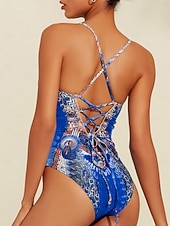 baratos trajes de banho de grife-Maiô de férias com estampa de leopardo e penas, tecido elástico de alta elasticidade e amarração nas costas.