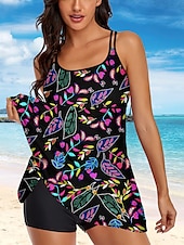 abordables Robes de bain-Femme Maillots de Bain Tankini Maillot de bain mode Bohème Feuilles Sans Manches Maillots de bain