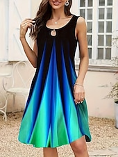 tanie Sukienki Art&amp;Design-Damskie Sukienka mini Codzienne sukienki Sukienka letnia Sukienka na szerokich ramiączkach Urlop Codzienny Urlop Codzienny Regularny Ombre Bez rękawów Półgolf Niebieski Lato