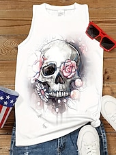 olcso Humor és idézetek póló-Női T-Shirt Virágos Koponya Stílusos Hétköznapi Ujjatlan Kerek Nyak Normál Felsők Napi Nyomtatás Fehér Rózsaszín Nyár