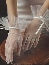 baratos Luvas de Casamento-Renda Até o Pulso Luva Elegante / Estilo Clássico Com Cor Pura Luvas de Festa / Casamento