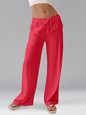 ieftine Pantaloni din bumbac simplu-Pentru femei Pantaloni scurți din bumbac in Pantaloni inspirați din in Pantaloni din bumbac in Casual Lungime totală Natural Curea elastică Design Elastic cu Cordon Inelastic Alb lăptos Carmin Verde
