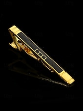 voordelige Heren dassen en vlinderdassen-elegante gouden stropdasclip voor heren – strak design met zwarte inleg, perfect voor zakelijke, formele evenementen en bruiloften