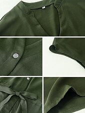 cheap Plain tee-Women&#039;s Shirt Blouse Solid Color Stylish Casual Short Sleeve Notched Neck Regular Tops Daily Buttons Drawstring Black Wine Blue Green Beige Summer