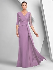 preiswerte Bodenlänge-A-Linien-Kleid, elegantes Kleid für die Brautmutter, U-Boot-Ausschnitt, knöchellang, Stretch-Stoff, halbe Ärmel, mit Spitzenlage, einfarbig, 2025