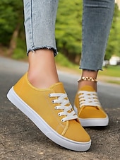 cheap Women&#039;s Sneakers-Canvas Lace-Up Sneakers for Women – Classic and Comfortable Sneakers for Everyday Wear, Perfect for Casual Outings and Weekend Adventures