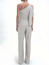 abordables Combinaisons pour maman-Combinaison  Pantalon de maman de la mariée Invitée de mariage élégante simple minimaliste épaule unique longueur de sol polyester sans manches avec nœud(s) volants couleur unie