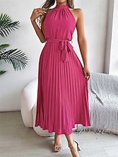 levne Jednoduché šaty-Dámské midi šaty zavinovací šaty áčkové šaty plisované šaty halter šaty dovolená dovolená volnočasové každodenní běžný střih grafické bez rukávů halter výstřih černé růžové vínové zelené letní