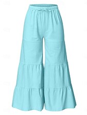 cheap Wide Leg &amp; High Waisted-Women&#039;s Wide Leg Chinos Fashion Streetwear Full Length High Waist Plain Pocket Elastic Waistband Comfy Soft Comfortable Micro-elastic Outdoor Street White Khaki Light Blue Summer Spring Regular Fit