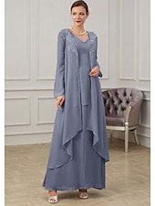 ieftine Cu jacheta-Rochie Tip A pentru Mamă a Miresei Invitată la Nuntă Elegantă cu Guler Cărămizat Lungime Până la Podea din Chiffon cu Mâneci Lungi și Sacou cu Aplice mărime personalizată gratuit