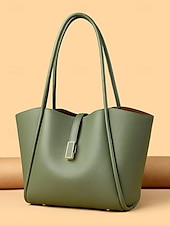 voordelige Handtas &amp; Draagtassen-Groene tas van imitatieleer voor dames, eenvoudig ontwerp, gouden gespversiering - stijlvolle en praktische tas voor werk, winkelen en dagelijks gebruik zwart wit rood