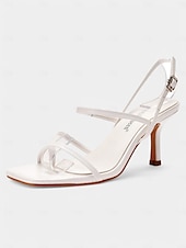 cheap Formal-Nude Strappy High Heel Sandals for Women - Minimalist Square Toe Dress Shoes &amp; Ankle Buckle