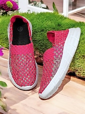 お買い得  レディーススニーカー-女性用スリッポンスニーカー - 通気性のある織りデザインと快適なソールで、春夏のカジュアルなお出かけに最適です。