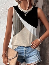 preiswerte Tank-Shirts &amp; kurze Jäckchen für Damen-Damen Trägertop gestreift stilvoll lässig ärmellos Rundhals reguläre Tops Daily Druck Khaki Sommer