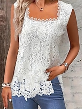 ieftine Bluze &amp; Camisole Damă-Top de camizola pentru femei solid elegant casual fără mâneci gât pătrat standard zilnic dantelă patchwork negru alb roz roșu albastru vară primăvară