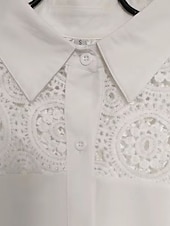 cheap White tee-Women&#039;s Blouse Eyelet top Lace Tops Plain Daily Stylish Basic Long Sleeve Shirt Collar Regular Tops Work Daily Holiday Hollow Out Buttons White Spring Fall