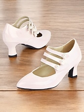 preiswerte 1930er Jahre-Damen-Pumps aus Lackleder im Mary-Jane-Stil – Vintage-Pumps mit mittelhohem Absatz und Perlenriemen, elegante Schuhe für Hochzeiten und formelle Anlässe