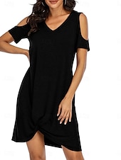 ieftine Rochie simplă-Rochie mini pentru femei Rochie înfășurată Rochie tip T-shirt Rochie tip Tee Rochie de culoare solidă Rochie tip shift Rochie Off The Shoulder Casual Vacanță Casual Zilnică Ajustare regulată Grafic