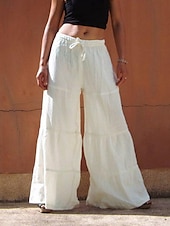 cheap Wide Leg &amp; High Waisted-Women&#039;s Wide Leg Chinos Fashion Streetwear Full Length High Waist Plain Pocket Elastic Waistband Comfy Soft Comfortable Micro-elastic Outdoor Street White Khaki Light Blue Summer Spring Regular Fit