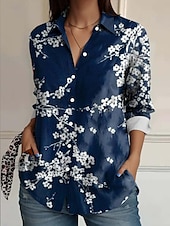billige Blomstrete topper-Dame skjorte langermet knappe-ned bluse dyre geometrisk uformell skjorte krage vanlige topper arbeid daglig knapper trykk blå vår høst vinter
