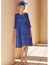 tanie Zestawy sukienek dla mamy-Suknia A-linii dla matki panny młodej elegancka vintage kwadratowy dekolt długość do kostek tiulowa z krótkim rękawem haftowanymi aplikacjami