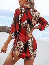 billige Ferie kjoler-Dame Mini kjole Sexy kjole Elegant kjole Elegant Normal Leopard Geometrisk Langermet V-hals Gul Rød Blå Grønn Høst