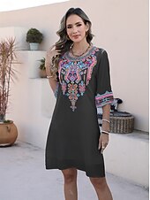 cheap Casual Dress-Valentine&#039;s Day Women&#039;s Normal Mini Dress Boho Chic Dresses A Line Dress Bohemia Stylish Classic Elbow Sleeve Vacation Party Casual Form Fit Floral Plain 3/4 Length Sleeve Crew Neck Black White Summer