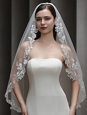 baratos Véus de Noiva-Uma Camada Contemprâneo / à moda Véus de Noiva Véu Catedral com Bordado Tule