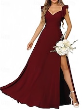 cheap Bridesmaid Dresses-A-Line Bridesmaid Dress Straps Short Sleeve Elegant Floor Length Chiffon with Ruffles / Split Front / Ruching
