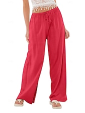 ieftine Pantaloni din bumbac simplu-Pentru femei Pantaloni scurți din bumbac in Pantaloni inspirați din in Pantaloni din bumbac in Casual Lungime totală Natural Curea elastică Design Elastic cu Cordon Inelastic Alb lăptos Carmin Verde