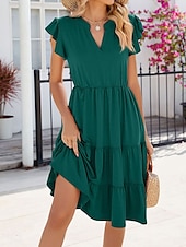 preiswerte Blumenkleider-Damen kleid lang Casual kleid Elegant Stilvoll Basic Urlaub Arbeit Casual Regular Fit Glatt Kurzarm V Ausschnitt Dunkel Braun Rosa Dunkelgrün Aprikose Sommer Frühling