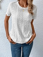 Жен. Блуза Ушко сверху Кружевные топы Полотняное плетение Повседневные Стиль Классический С короткими рукавами Вырез под горло Обычные топы Офис Повседневные Праздники С отверстиями Недорогие Белая футболка-Жен. Блуза Ушко сверху Кружевные топы Полотняное плетение Повседневные Стиль Классический С короткими рукавами Вырез под горло Обычные топы Офис Повседневные Праздники С отверстиями