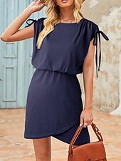 cheap Plain Dress-Women&#039;s Mini Dress T Shirt Dress Tee Dress A Line Dress Solid Color Casual Vacation Casual Daily Regular Fit Graphic Short Sleeve Crew Neck Black Red Navy Blue Green Summer