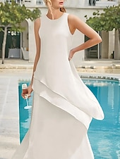 economico Lunghezza del pavimento-Abito da Sposa Madre Scivolato  Colonna Elegante Semplice Collo Rotondo Lunghezza Caviglia Chiffon Stretch Senza Maniche con Volant Colore Solido 2025