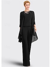 economico Tailleur pantalone della mamma-Tuta Completo Pantalone Tre Pezzi Lunghezza al pavimento Abito da cerimonia per signora Senza Maniche Collo gioiello Elegante Taglie Forti Formale Ospite di nozze Ricevimento di matrimonio Chiffon