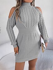 olcso Egyszerű ruha-Női Mini Ruha Pulóver Ruha Testhezálló Ruha Off The Shoulder Ruha Kényelmes Lámpás Ujjú Nyaralás Napi Rendes Illeszkedés Virágos Hosszú Ujjú Magas Nyak Rózsaszín Haditengerész Zöld Szürke Nyár Ősz Tél