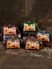 tanie Torby i torebki-torebka ze skóry vintage z nadrukiem słonecznika i motyla – stylowa torebka typu crossbody dla kobiet, idealna na co dzień i na wyjścia na zewnątrz czerwony brązowy zielony